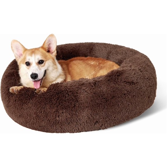 JiaDuo Round Dog Bed Plush Faux Fur Cat Bed Comfortable Soft Pet Bed for Medium Small Dogs & Cats Soft Shaggy Self Warming for Winter