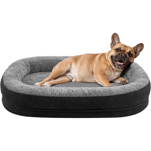 Dog Bed for Medium Dogs, Egg-Crate Memory Foam Pet Bed with Bolster Sides, Waterproof Lining, Removable Washable Cover & Non-Slip Bottom, Black