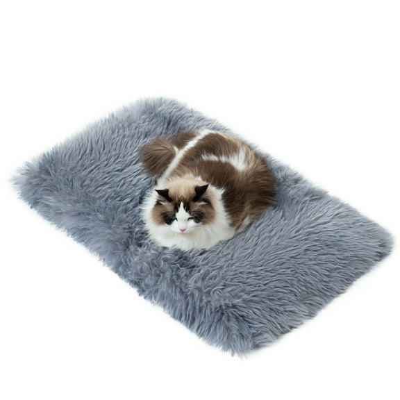 Fluffy Dog Cat Bed Mat White 19.6x31.4 inch, Washable Soft Plush Cushion Faux Fur Warm Area Puppy Pads for Indoor Pet Sleep