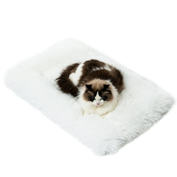 Fluffy Dog Cat Bed Mat White 19.6x31.4 inch, Washable Soft Plush Cushion Faux Fur Warm Area Puppy Pads for Indoor Pet Sleep