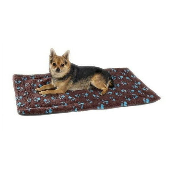 Dog Beds Chocolate Brown & Blue Pawprint Crate Mats Warm Berber MPET Choose Size (Medium / Large - 35"L x22"W)
