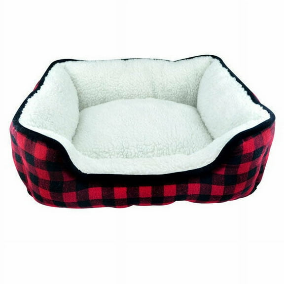 MPP Pet Beds 20" Cuddler Bed with Soft Sherpa Lining, Red/Black Plaid