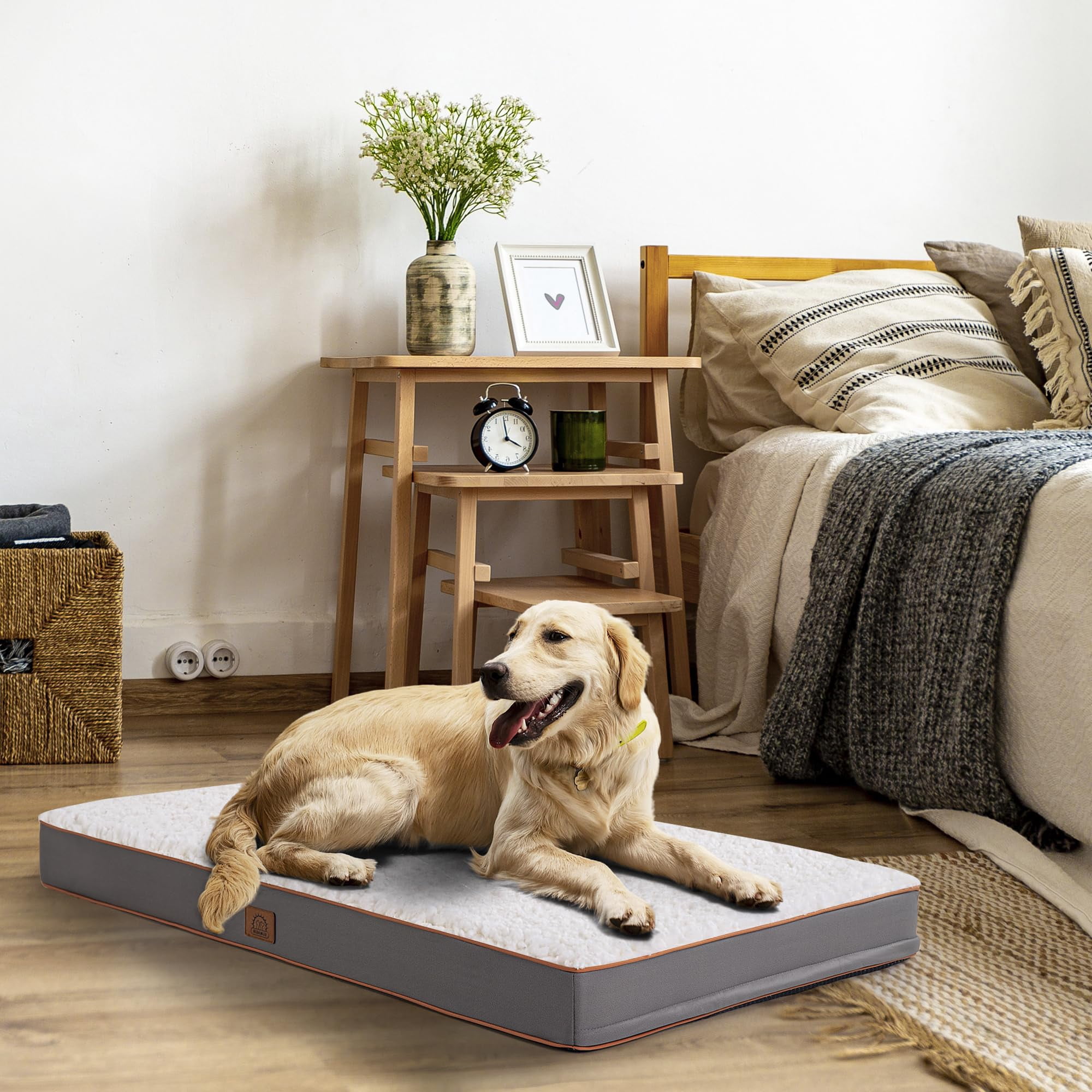 Dog Beds For Small Dogs  Waterproof Puppy Bed With Removable Washable Cover Non-slip Bottom And Egg-crate Foam (light Grey 24.0" L X 16.0" W 3.0" Th)
