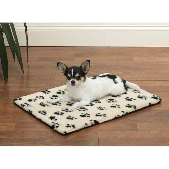 Dog Beds Ivory & Black Pawprint Crate Mats Warm Berber Therma Pet Choose Size (Medium - 29"L x18"W)