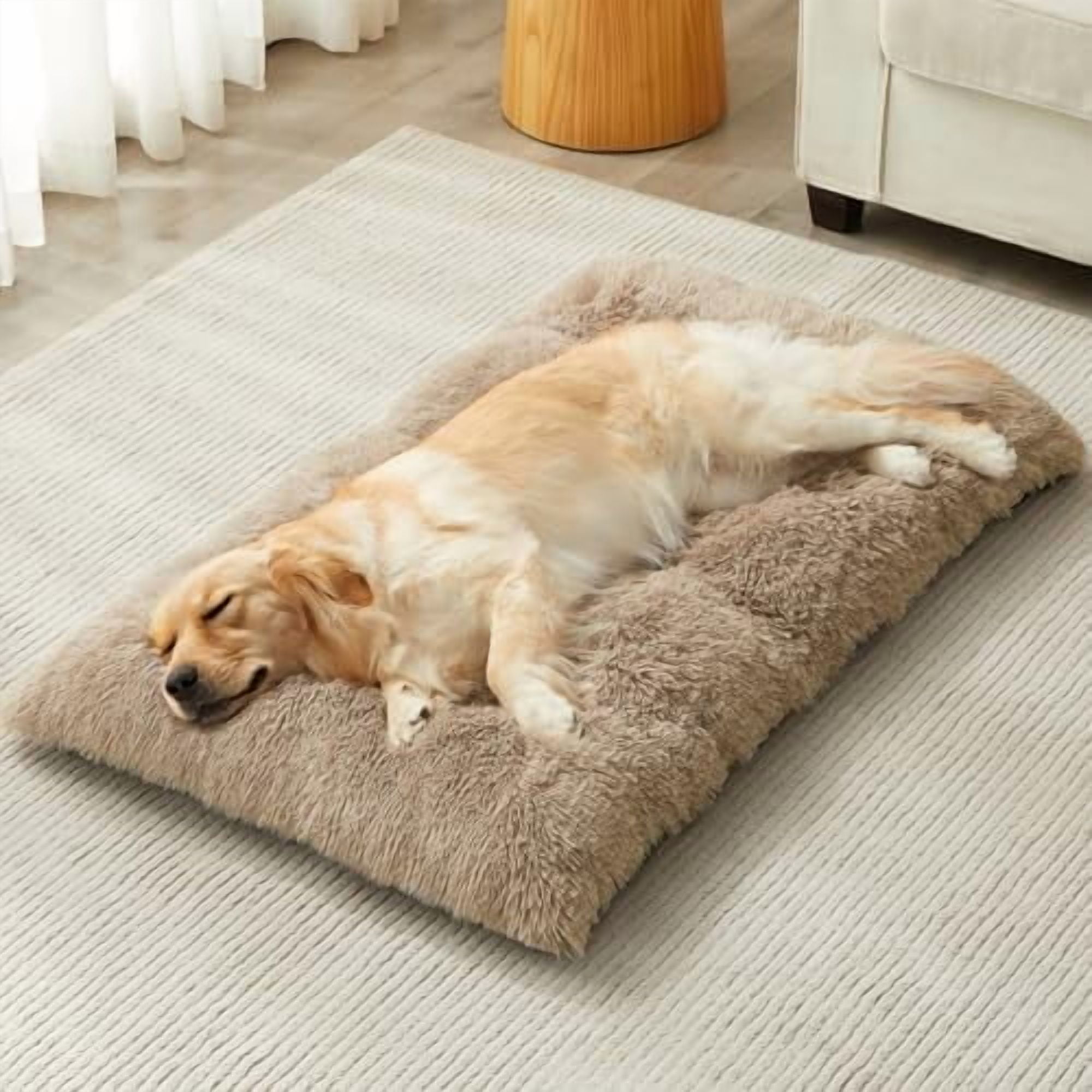 Dog Beds for Large Dogs, Plush Dog Crate Bed Fluffy Cozy Kennel Pad for Sleeping &Ease Anxiety, Washable Pet Mats with Anti-Slip Bottom for Large Dogs, Brown Brown,XL(41x27 inch)