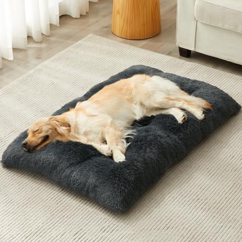 Dog Beds for Large Dogs, Plush Dog Crate Bed Fluffy Cozy Kennel Pad for Sleeping &Ease Anxiety, Washable Pet Mats with Anti-Slip Bottom for Large Dogs, Navy Navy,XL(41x27 inch)