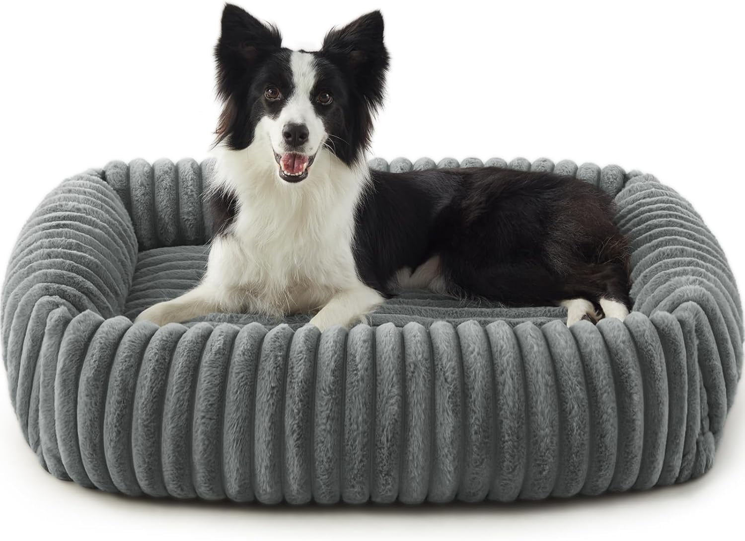 Dog Beds Large Sized Dog, Washable Orthopedic Pet Bed with Removable Cover, Rectangle Soft Calming Sleeping Puppy Bed Durable Pet Cuddler with Anti-Slip Bottom, Grey, XL(42"x20"x8")