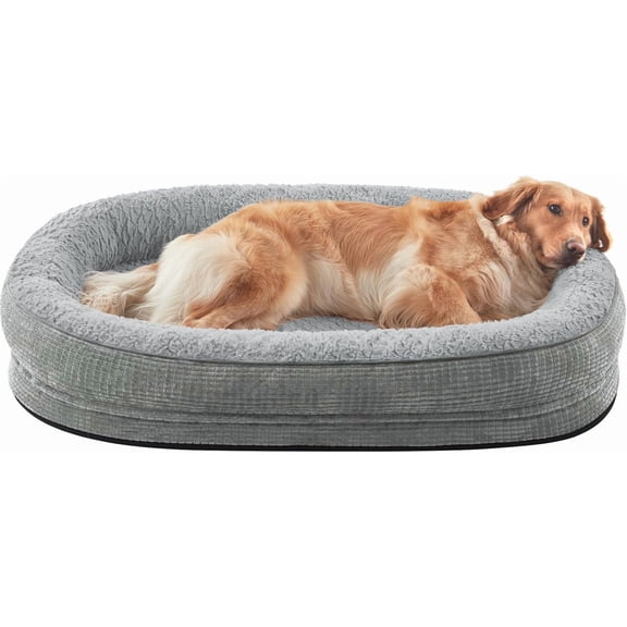 Orthopedic Dog Beds Large Sized Dog, XL Egg-Crate Memory Foam Pet Couch Bed with Bolster Sides, Waterproof Lining, Removable Washable Cover & Non-Slip Bottom, Light Grey