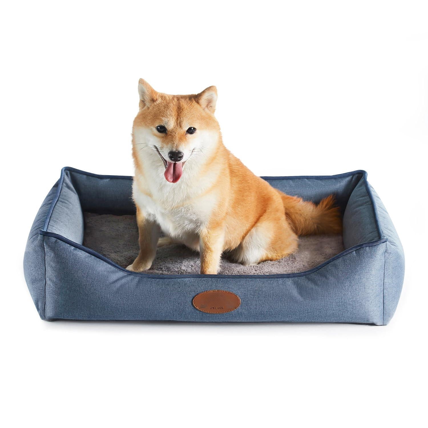 Dog Beds For Medium Dogs  Durable Egg Crate Foam Sofa Bed Wit Washable Removable Cover Waterproof Lining Pet Large (denim Blue 26.4" L X 21.7" W 6.2" Th)
