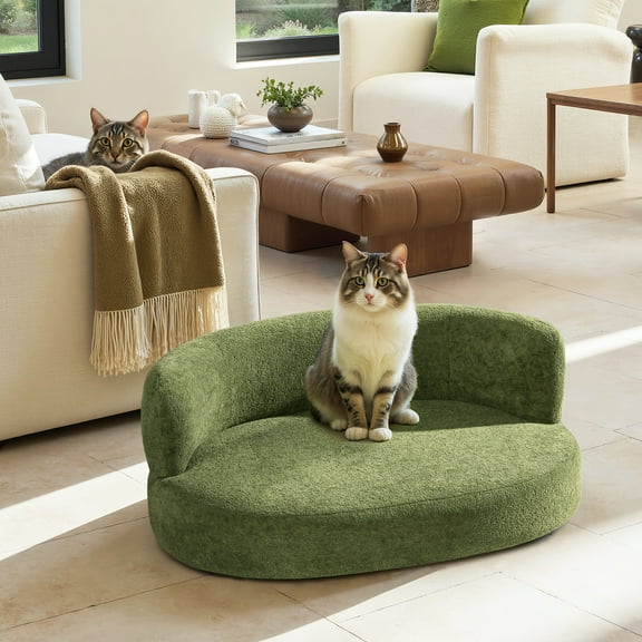 Dog Beds Shep 36" Curved Dog Sofa Bed Medium Moss Green Fleeced Teddy,Cat Beds
