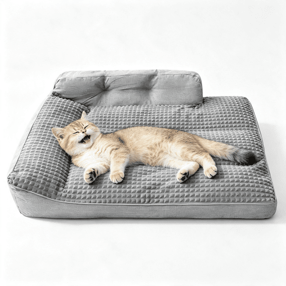BONFL 20" x 14" Bolster Pet Bed with Raised Sides, Non-Slip, Calming All-Season Machine Washable Dog Bed for Small Dogs and Cats up to 10 lbs, Grey