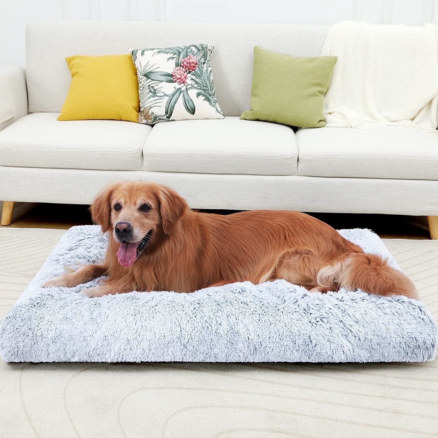 Dog Bed for Large Dogs,Deluxe Plush Washable Large Dog Mats,Anti-Slip Bottom,48"x33"Gray