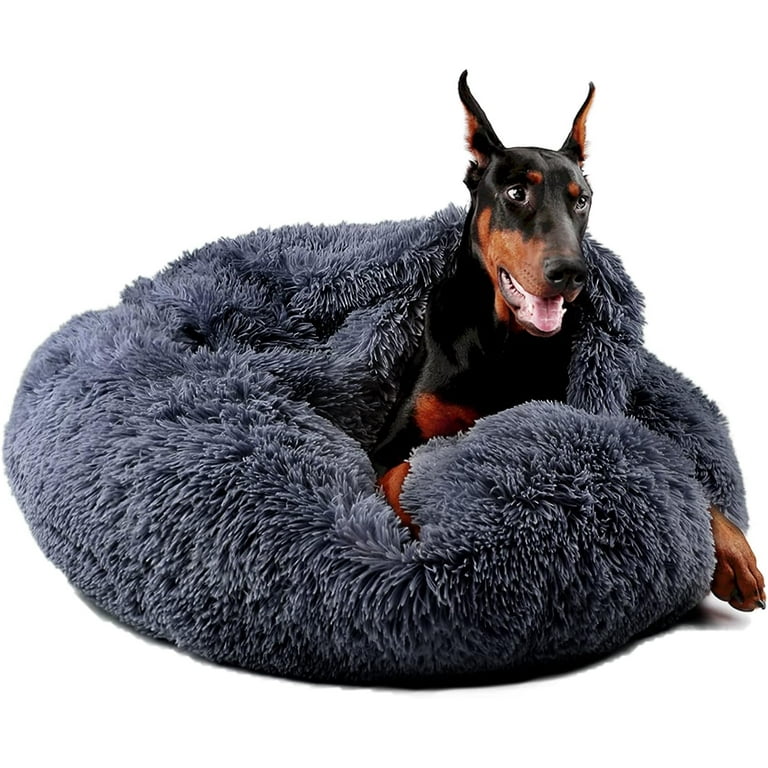 Dog Beds for Large Dogs, Donut Dog Bed with Blanket Attached
