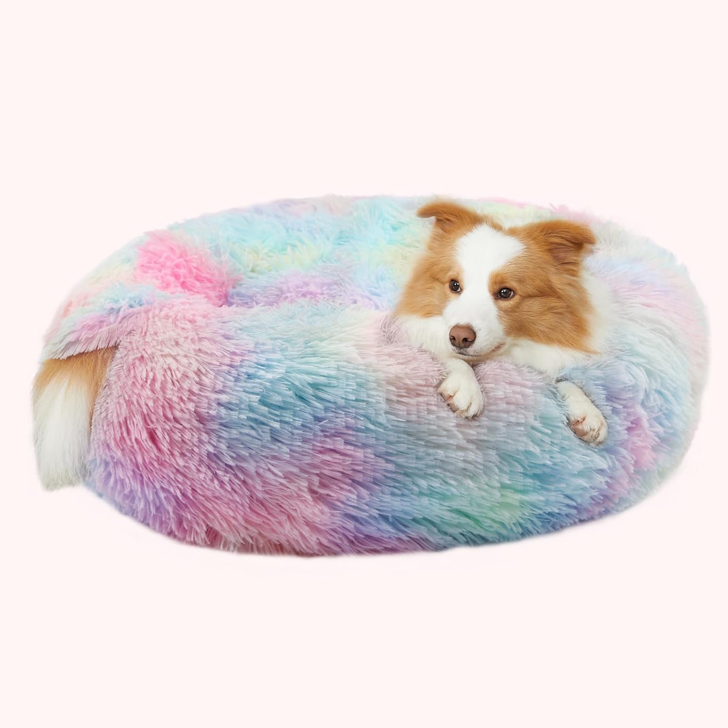 Dog Beds for Large Dogs, Donut Dog Bed with Blanket Attached, Calming Round Dog Bed Washable(20"/26"/35") Multicolor
