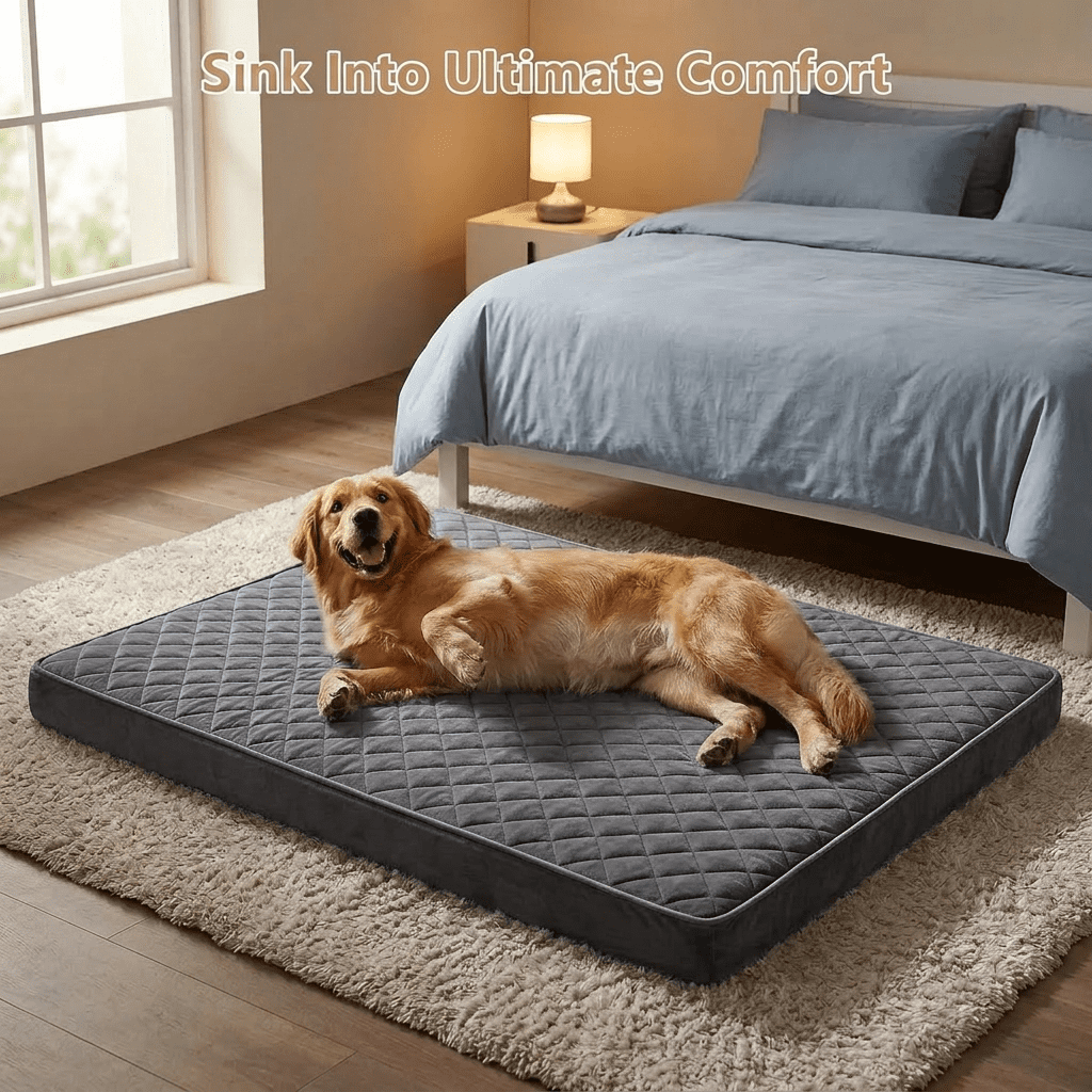 BlissHaven 47x29 XL Orthopedic Dog Bed Mat up to 120lbs, Premium Flat Pet Bed with Anti-Slip Bottom & Machine Washable Cover for Large Breed Dogs