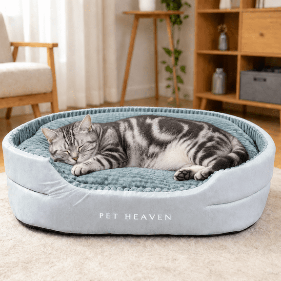 BOFNL Dog Beds for Small Dogs & Cats, Round Bolster Pet Bed, Non-Slip Bottom, Soft Plush & Machine Washable, up to 20 lbs, 18.5" x 13.7" x 6.6", Gray