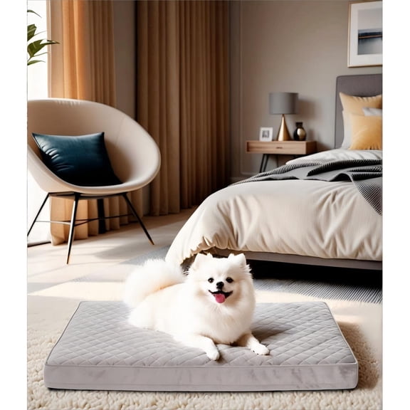 Dog Beds for Small Dogs Waterproof with Removable Washable Cover and Non-Slip Bottom, Quilting Dog Bed for Crate, 23x17 Inch, Light Gray