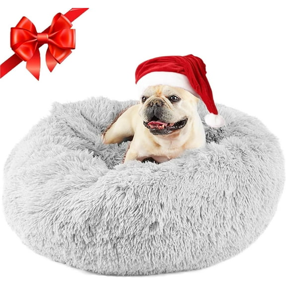 Dog Beds for Small Medium Dogs, Donut Dog Bed with Blanket Attached, Calming Dogs Bed Washable (20"/26"/35") Light Grey