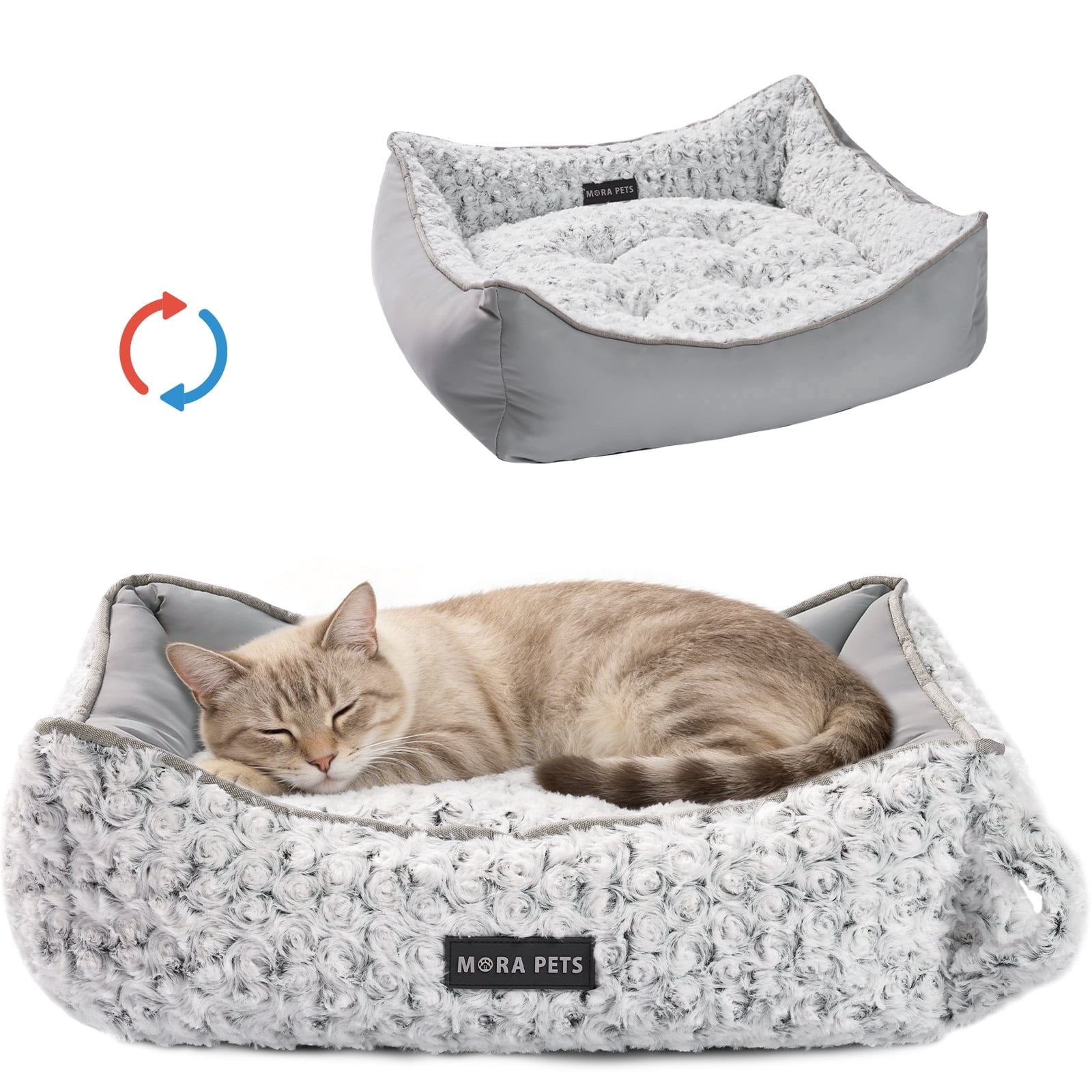 Cat Beds for Indoor Cats Reversible Cool & Warm with Neck Support Sides Washable All-Season , 20"X19",Gray