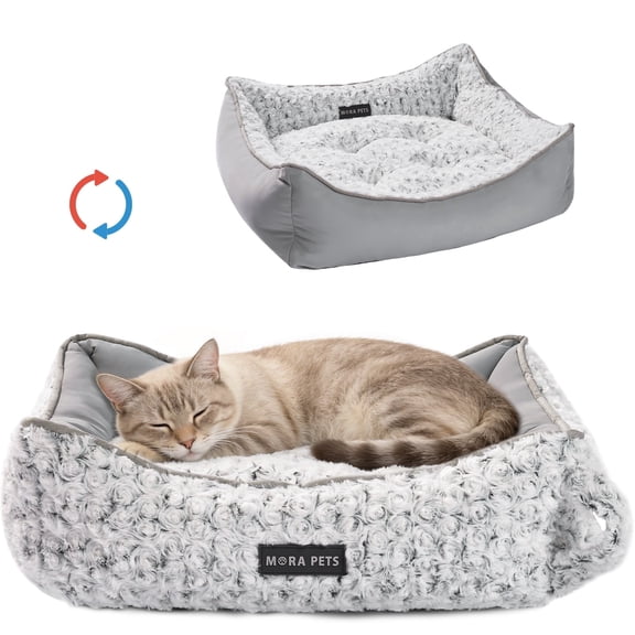 Cat Beds for Indoor Cats Washable All-Season Reversible Cool & Warm with Neck Support Sides, 20"X19"