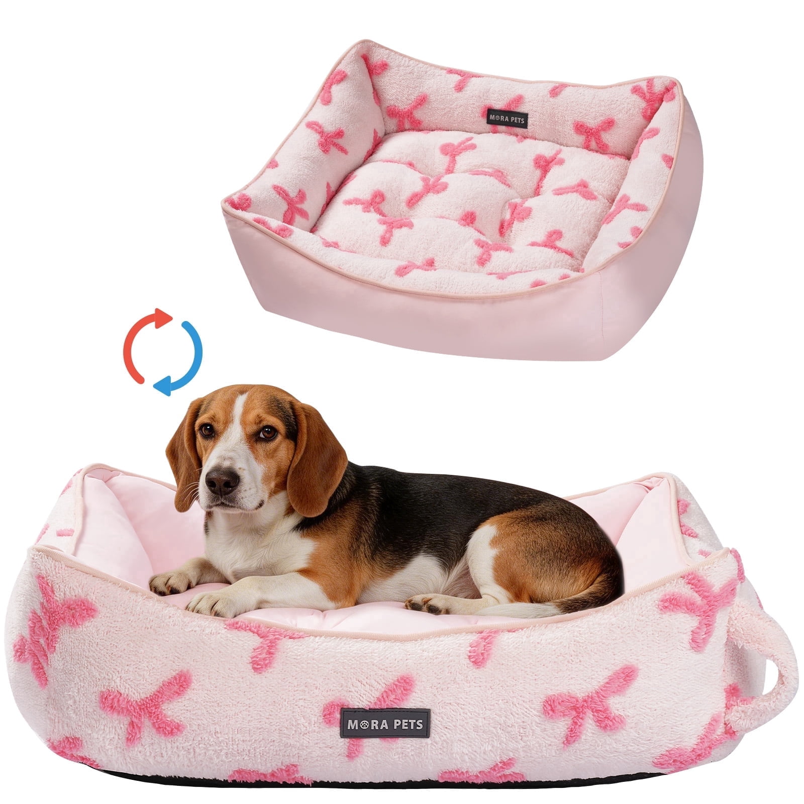 Dog Beds for Medium Sized Dogs Reversible Cool & Warm with Neck Support Sides Washable All-Season , 30"X24",Pink
