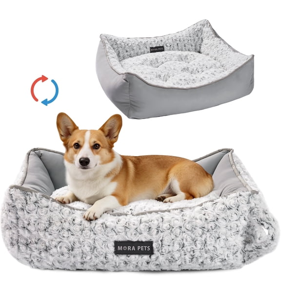 Dog Beds for Small Dogs Reversible Cool & Warm with Neck Support Sides  Washable All-Season For Puppy Bed 25"X21",Gray