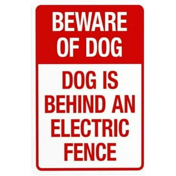 Dog Is Behind An Electric Fence Warning Sign, Beware Of Dog Security Metal Signs for Busines Home Outdoor Indoor Road Yard Garage Street Wall Caution Decor 8 x 12 Inch