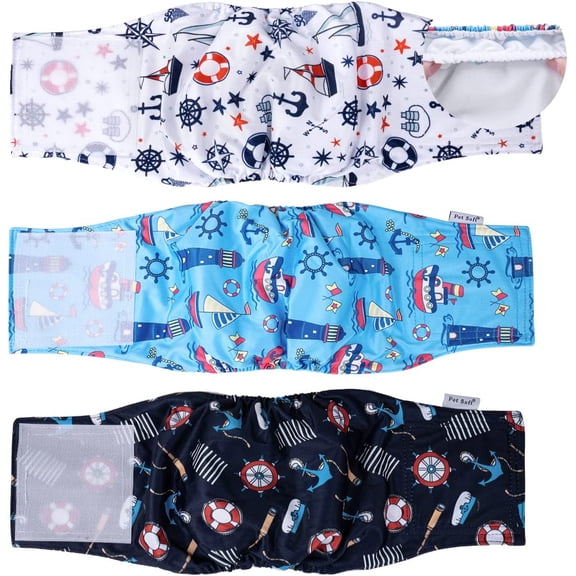 Dog Belly Bands - Washable Dog Diapers Belly Band for Male Dogs, Reusable Male Dogs Wraps 3pack for Doggy Puppy(Sailor, XS)