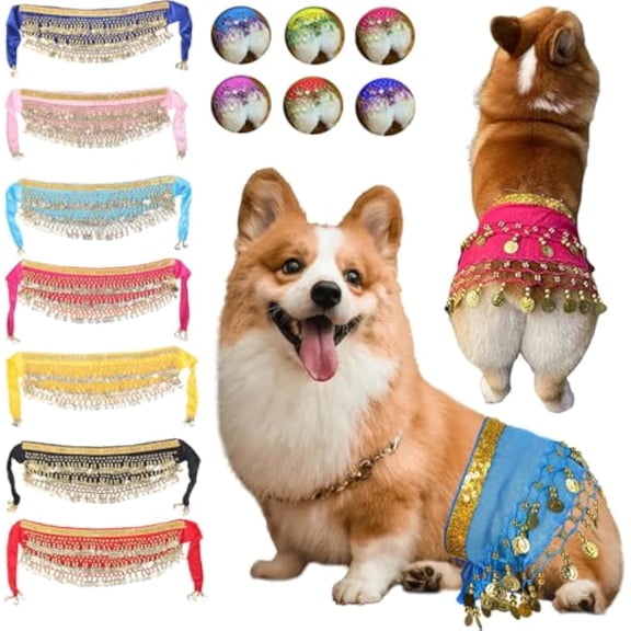 Dog Belly Dance Costume, Belly Dancing Skirt for Dogs, Dog Belly Dancer Skirt, Puppy Waist Chain Butt Curtain Clothes, Passionate Puppy Shaking Hip Dance Hip Scarf for Corgi (Purple)