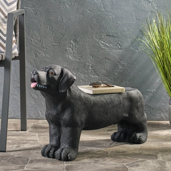 Dog Bench With Accent - Lightweight Concrete, No Assembly, 31.23" W X 8.73" D 16.77" H Delightful Balanced Style,
