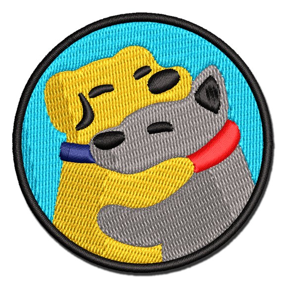 Dog Best Friends Hugging Applique Multi-Color Embroidered Iron-On Patch - 2.0 Inch Mini