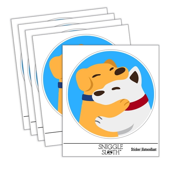 Dog Best Friends Hugging Car Window Bumper Water Bottle Phone Tablet Laptop Waterproof Vinyl Decal Sticker Set 5-Pack - Gloss Finish - 2.0"