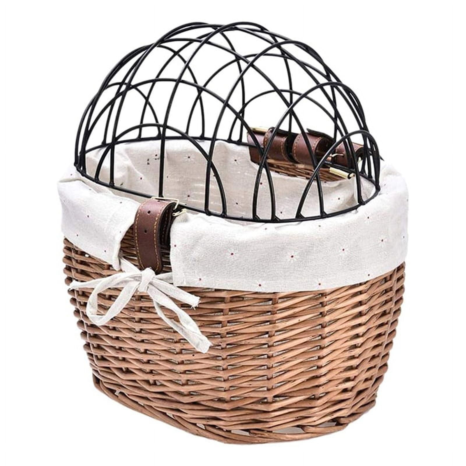 Dog Bicycle Front Handlebar Basket Pets Handwoven Wicker Road Bike