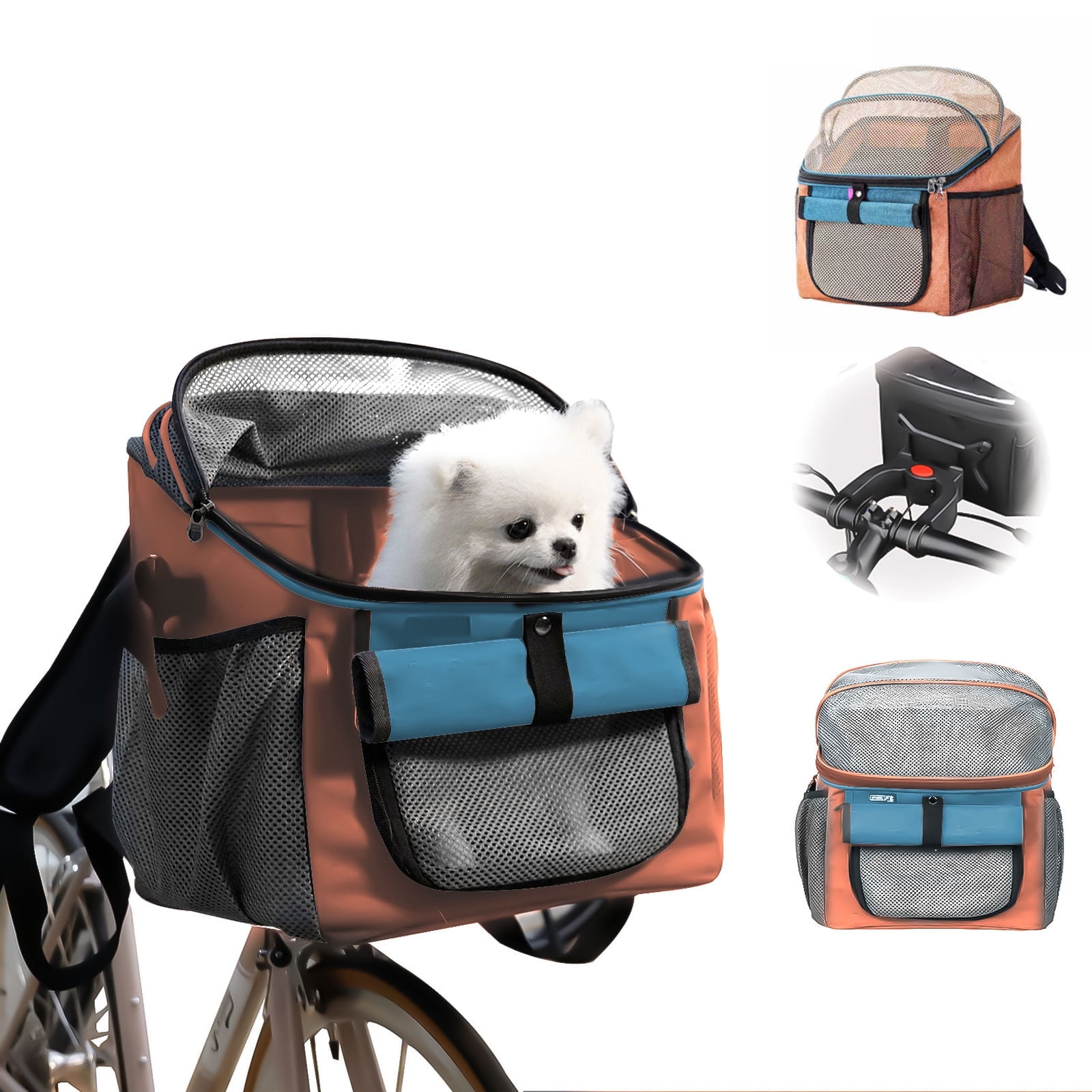 Dog Bike Basket Breathable mesh window pet backpack, Soft-sided