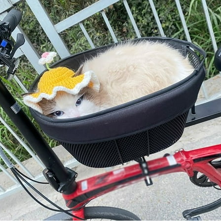 Dog Bike Basket Carrier - Front Mount Pet Basket with Quick Release, Soft-Sided Foldable Design for Small Dogs & Cats, Secure & Comfortable for Cycling, Commuting & Outdoor Adventures