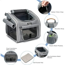 Dog Bike Basket, Expandable Soft-Sided Pet Carrier Backpack with 4 Open Doors, 4 Mesh Windows for Small Dog  Puppies-Grey