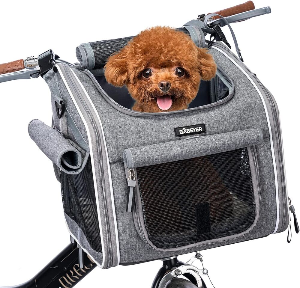 Dog Bike Basket, Expandable SoftSided Pet Carrier Backpack with 4 Open