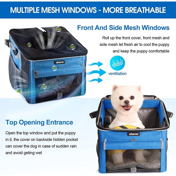 Dog Bike Basket Soft-Sided Pet Carrier with Mesh Windows for Small Dogs