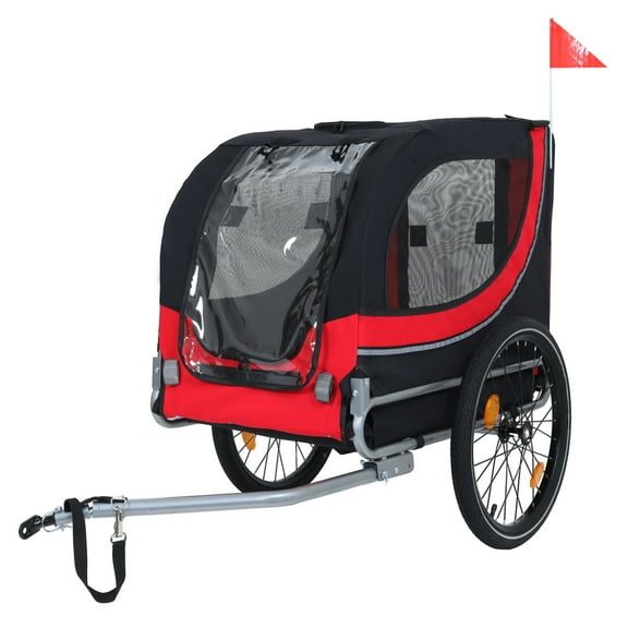 Dog Bike Trailer - 120LB All-Terrain Pet Carrier for Cycling, Jogging & Camping - Large Folding Dog Carrier with Steel Frame - Black/Red