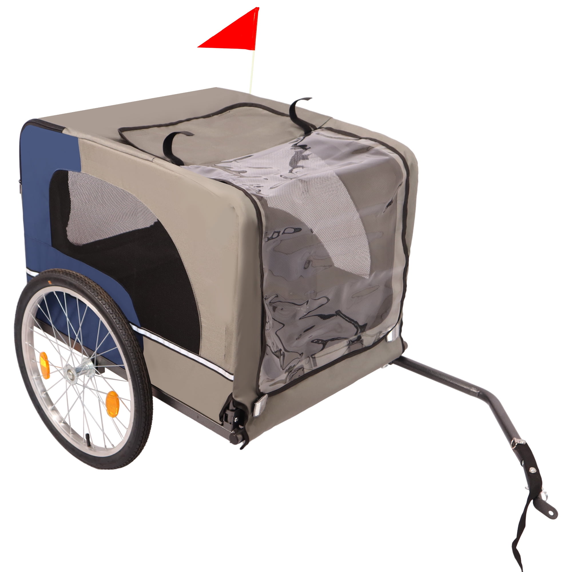 Dog Bike Trailer, Breathable Mesh Dog Cart Folding Pet Carrier Wagon with 20 Inch Wheels, Bicycle Carrier