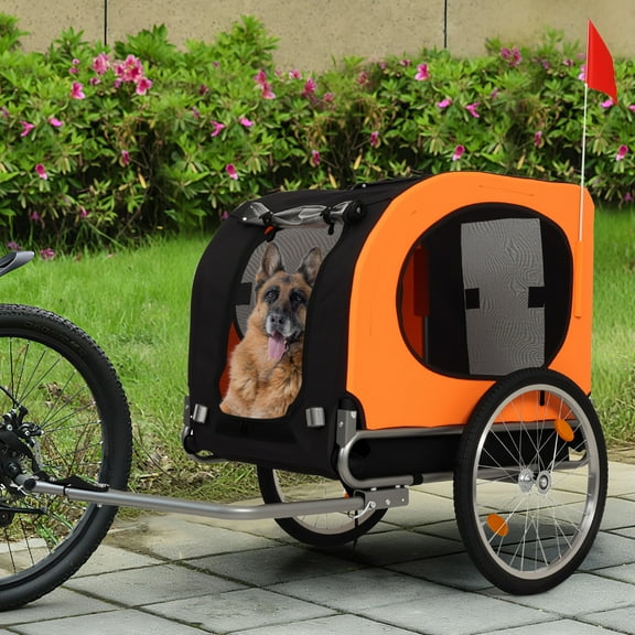 Dog Bike Trailer, Heavy-Duty 88 Lbs Capacity for Small to Large Dogs, Pet Bicycle Trailer with 600D Waterproof Oxford Cover Universal Coupler, Orange