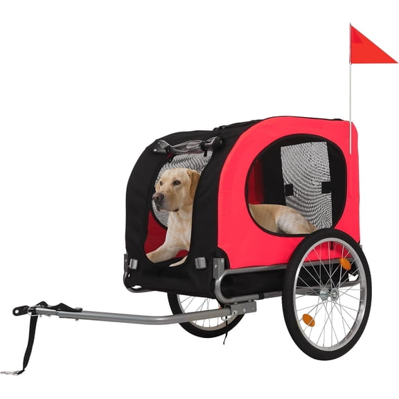 Dog Bike Trailer for Medium & Large Dogs - 2 in 1 Convertible Jogger Stroller with Universal Hitch, Waterproof Canopy & Safety Flag, 88Lbs Capacity for Cycling Running Travel, Red