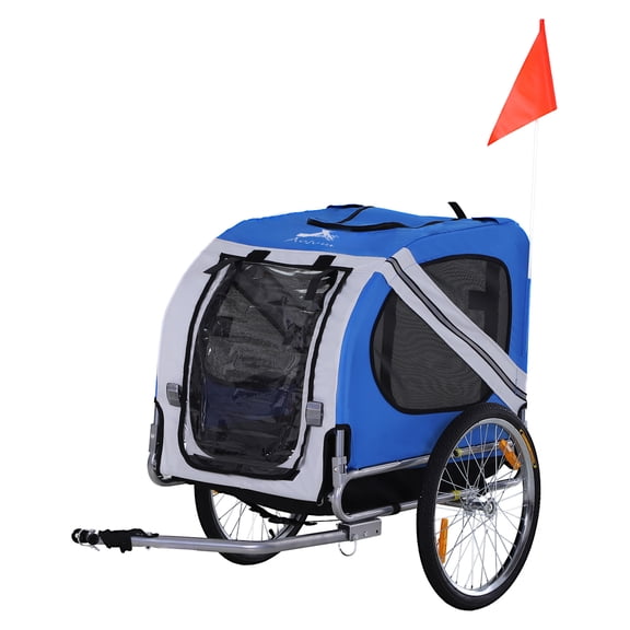 Dog Bike Trailer, Pet Bike Wagon with 20" Wheels, Blue & White, Folding Pet Carrier for Bicycle, 3 Entrances, Mesh Ventilation, Up to 44 lbs