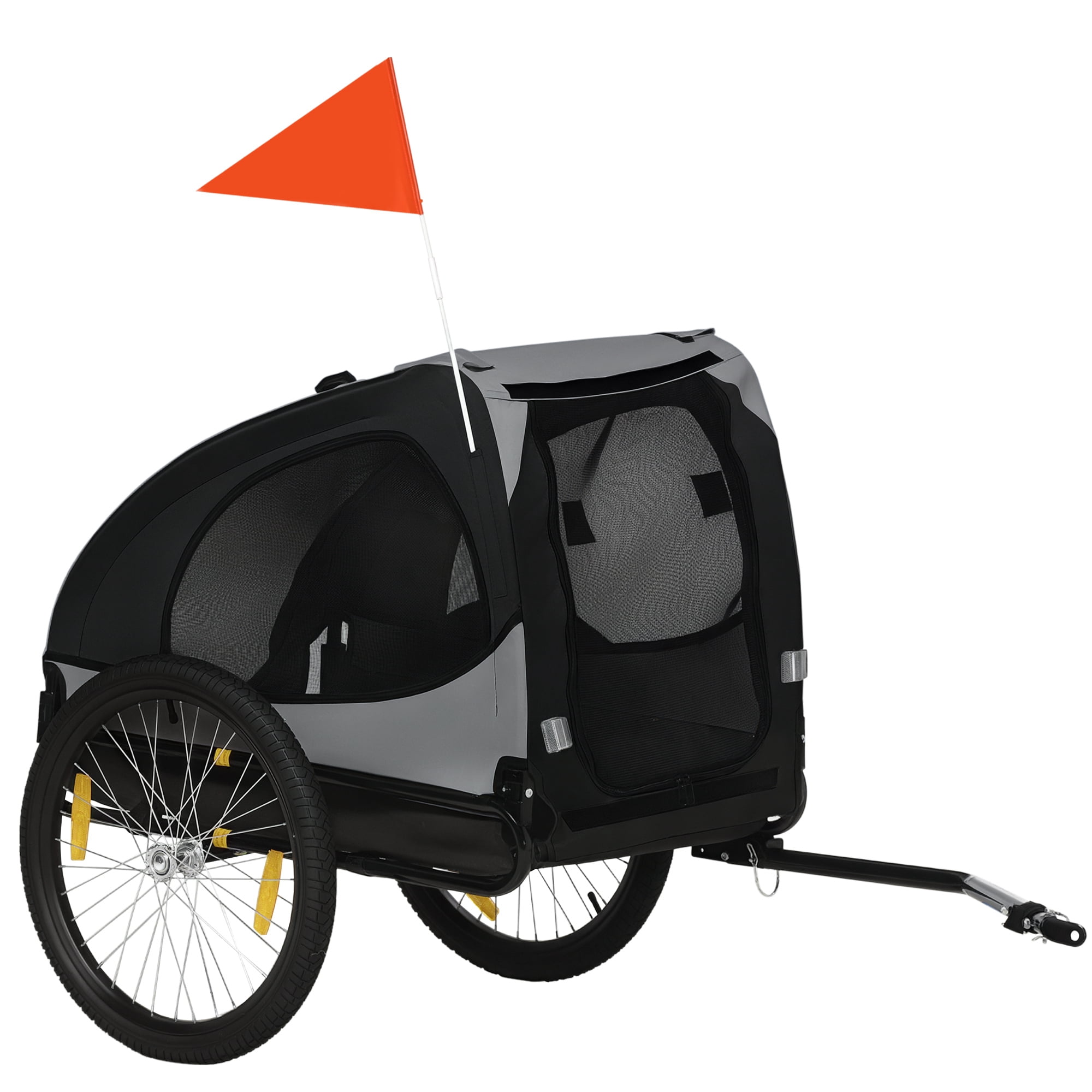 Dog Bike Trailer, Pet Bike Wagon with Steel Frame, Hitch Coupler, Quick Release Wheels, Reflectors, Flag, Pet Travel Carrier for Medium Dogs, Black
