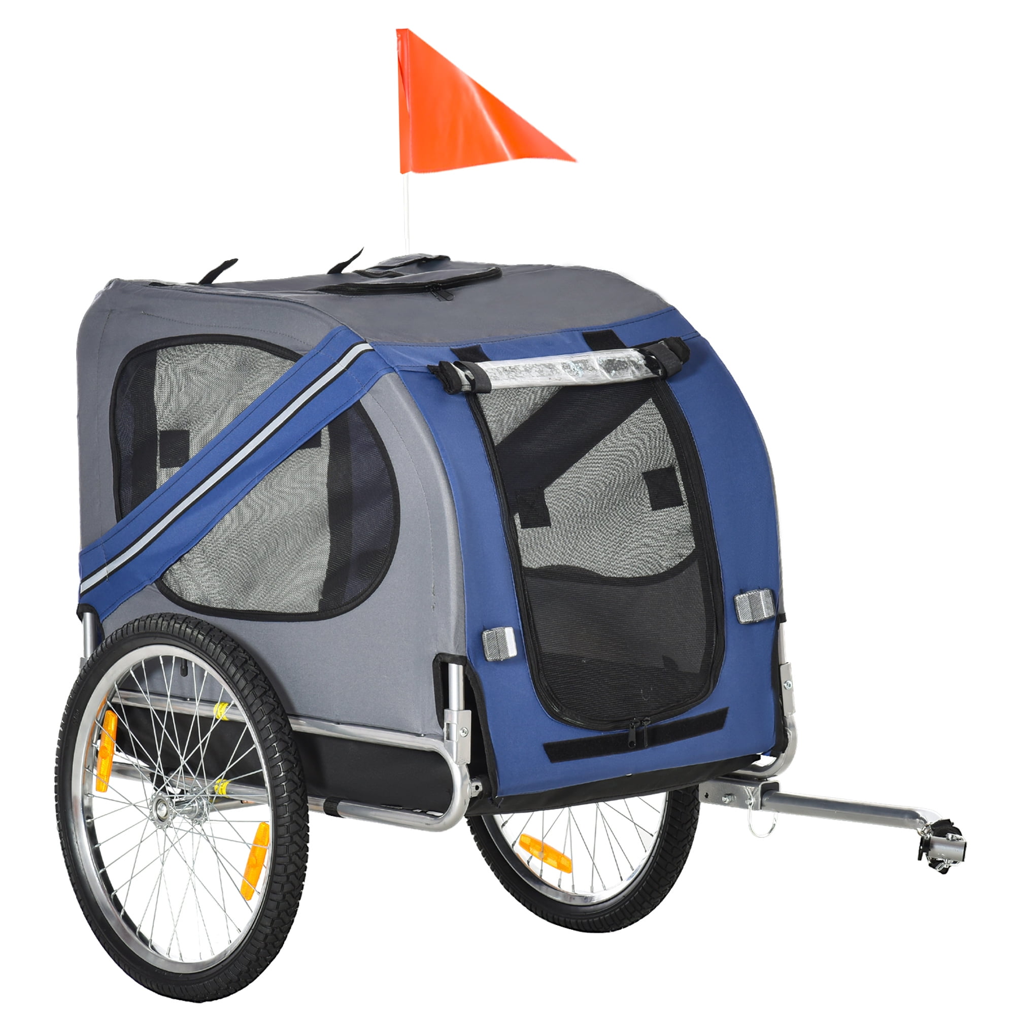 Dog Bike Trailer Pet Cart Bicycle Wagon Cargo Carrier Attachment for Travel with 3 Entrances Large Wheels for Off-Road & Mesh Screen, Blue/Grey