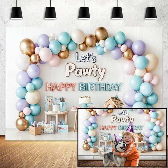 Dog Birthday Backdrop,Let's Pawty Birthday Decorations,Puppy Dogs Cats Boys Girls Happy Birthday Photography Background Photo Booth,Pets Themed Party Supplies-5x3FT