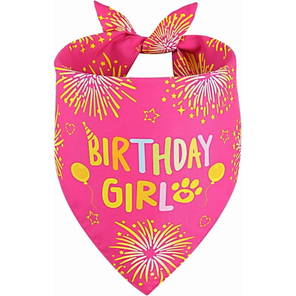 Dog Birthday Bandana Girl Pink Large 1PCS, Durable Triangle Reversible Scarf Bibs Handkerchief for Puppy Pet