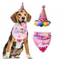 thumbnail image 1 of Pet Cat Dog Happy Birthday Bandana Scarfs and Cute Party Hat for Girls Boys,Cat Birthday Gift Decorations Set with Soft Scarf & Adorable Hat, 1 of 2