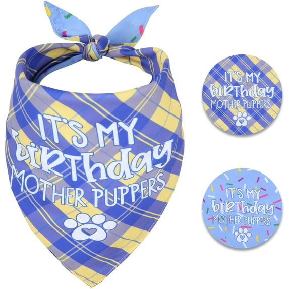 Dog Birthday Bandana - X-Large Reversible Multi-Size for Boy, Party Supplies for Small Medium Large Pets Cats