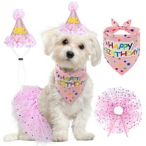 Dog Birthday Bandana with Hat and Dress Girl Set, Puppy Birthday Party Supplies, Cute Pink Tutu Skirt Outfit for Small Medium Large Dogs